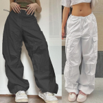 Y2K Baggy Cargo Parachute Pants with Drawstrings